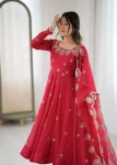 RICH LOOK CRUNCHY SILK EMBROIDERY SEQUENCE WORK GOWN BOTTOM WITH DUPATTA WEDDING WEAR WHOLESALE PRICE ETHNIC GARMENT (3)