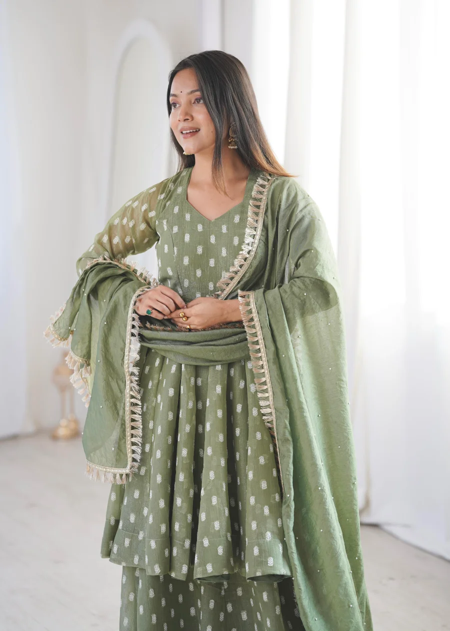 RICH LOOK CRUNCHY SILK JACQUARD BUTTI WORK TOP PALAZZO WITH DUPATTA FESTIVE WEAR WHOLESALE PRICE ETHNIC GARMENT (1)