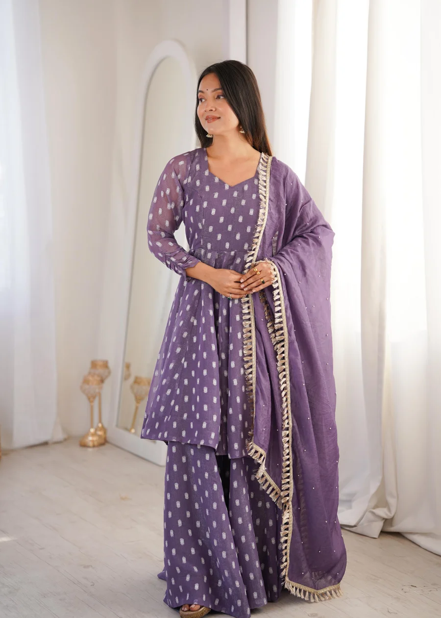 RICH LOOK CRUNCHY SILK JACQUARD BUTTI WORK TOP PALAZZO WITH DUPATTA WEDDING WEAR WHOLESALE PRICE ETHNIC GARMENT (4)