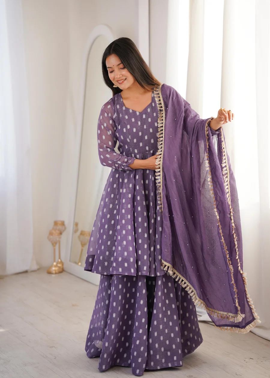 RICH LOOK CRUNCHY SILK JACQUARD BUTTI WORK TOP PALAZZO WITH DUPATTA WEDDING WEAR WHOLESALE PRICE ETHNIC GARMENT (7)