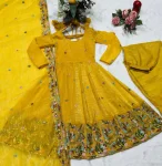 RICH LOOK CRUNCHY SILK SEQUENCE MULTI EMBROIDERY WORK GOWN PALAZZO WITH DUPATTA WEDDING WEAR WHOLESALE PRICE ETHNIC GARMENT (2)