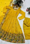 RICH LOOK CRUNCHY SILK SEQUENCE MULTI EMBROIDERY WORK GOWN PALAZZO WITH DUPATTA WEDDING WEAR WHOLESALE PRICE ETHNIC GARMENT (2)
