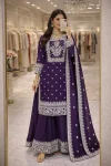 RICH LOOK FENDY CHINON EMBROIDERY COTTON THREAD & SEQUENCE WORK  TOP PALAZZO WITH DUPATTA PURPLE