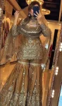 RICH LOOK FENDY CRUSH SILK SEQUENCE EMBROIDERY WORK TOP SHARARA WITH DUPATTA MUSTARD