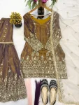 RICH LOOK FENDY CRUSH SILK SEQUENCE EMBROIDERY WORK TOP SHARARA WITH DUPATTA FESTIVE WEAR WHOLESALE PRICE ETHNIC GARMENT (3)
