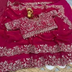 RICH LOOK FENDY SATIN EMBROIDERY AND SILVER ZARI THREAD WORK WITH ARC CUT BORDER SAREE WITH UNSTITCHED BLOUSE WEDDING WEAR WHOLESALE PRICE ETHNIC GARMENT (1)