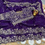 RICH LOOK FENDY SATIN EMBROIDERY AND SILVER ZARI THREAD WORK WITH ARC CUT BORDER SAREE WITH UNSTITCHED BLOUSE WEDDING WEAR WHOLESALE PRICE ETHNIC GARMENT (13)