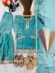 RICH LOOK FENDY SILK EMBROIDERY SEQUENCE WORK KID’S TOP SHARARA WITH DUPATTA FESTIVE WEAR WHOLESALE PRICE ETHNIC GARMENT (2)
