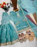 RICH LOOK FENDY SILK EMBROIDERY SEQUENCE WORK KID’S TOP SHARARA WITH DUPATTA FESTIVE WEAR WHOLESALE PRICE ETHNIC GARMENT (2)