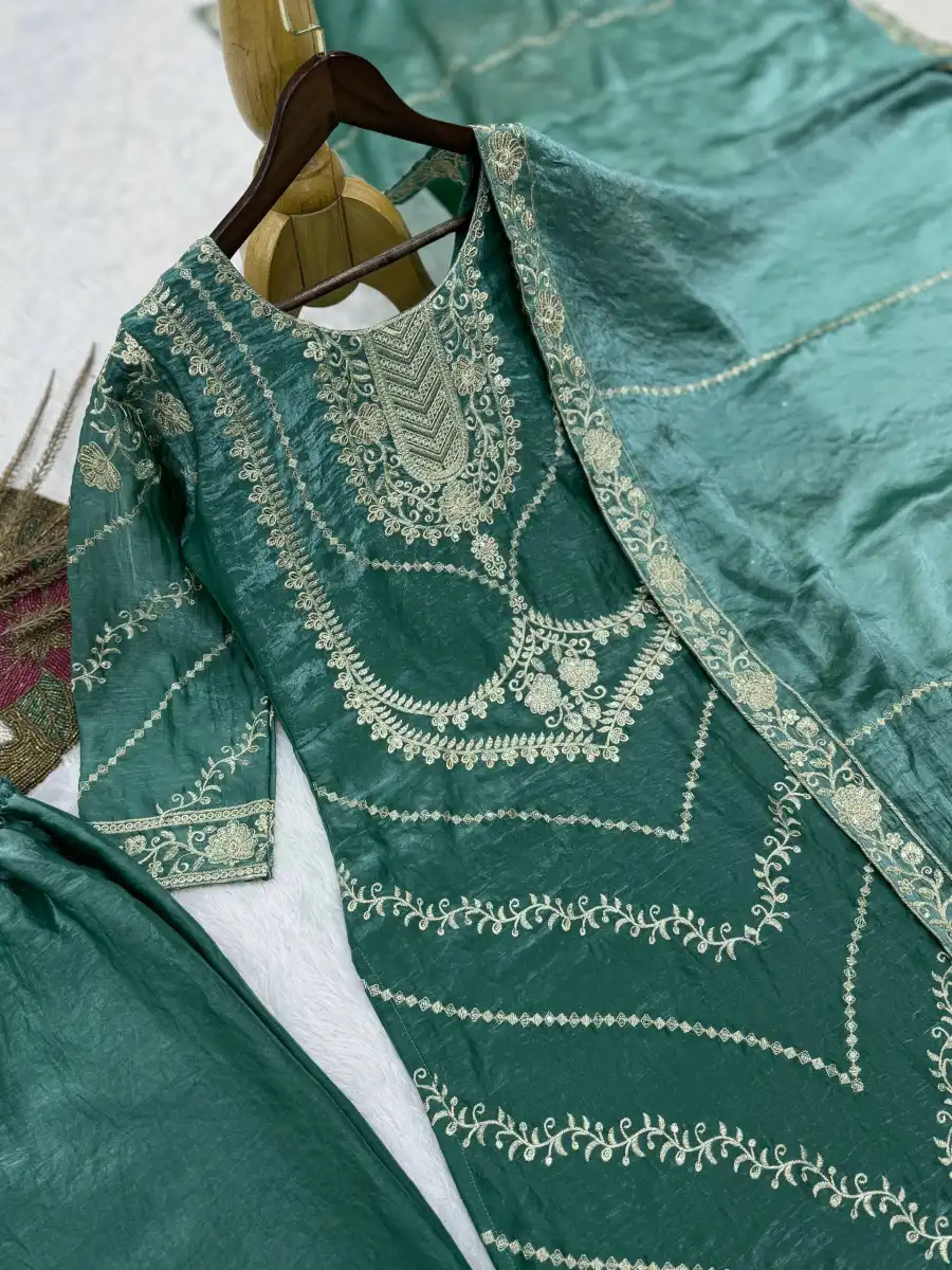 RICH LOOK FENDY SILK EMBROIDERY SEQUENCE WORK TOP PALAZZO WITH DUPATTA WEDDING WEAR WHOLESALE PRICE ETHNIC GARMENT (12)