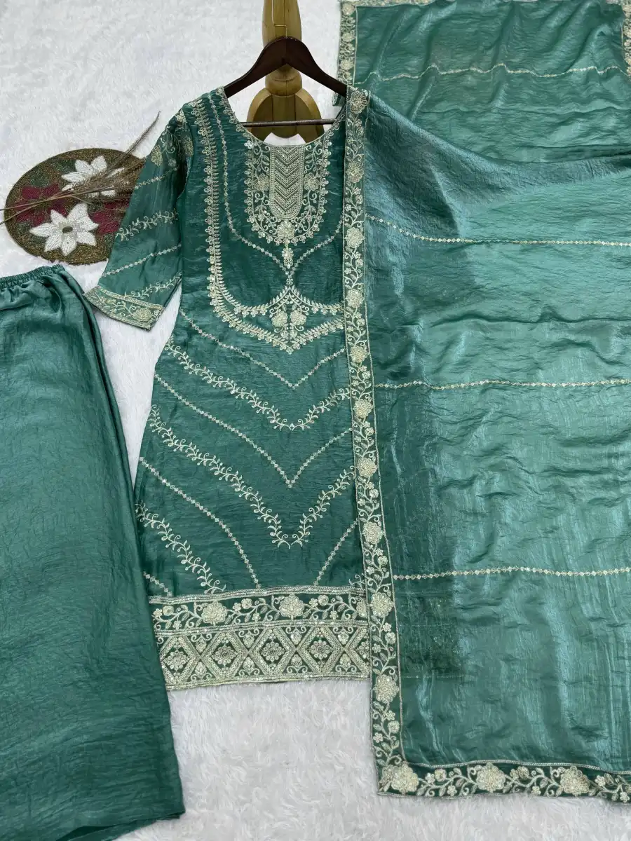 RICH LOOK FENDY SILK EMBROIDERY SEQUENCE WORK TOP PALAZZO WITH DUPATTA WEDDING WEAR WHOLESALE PRICE ETHNIC GARMENT (17)