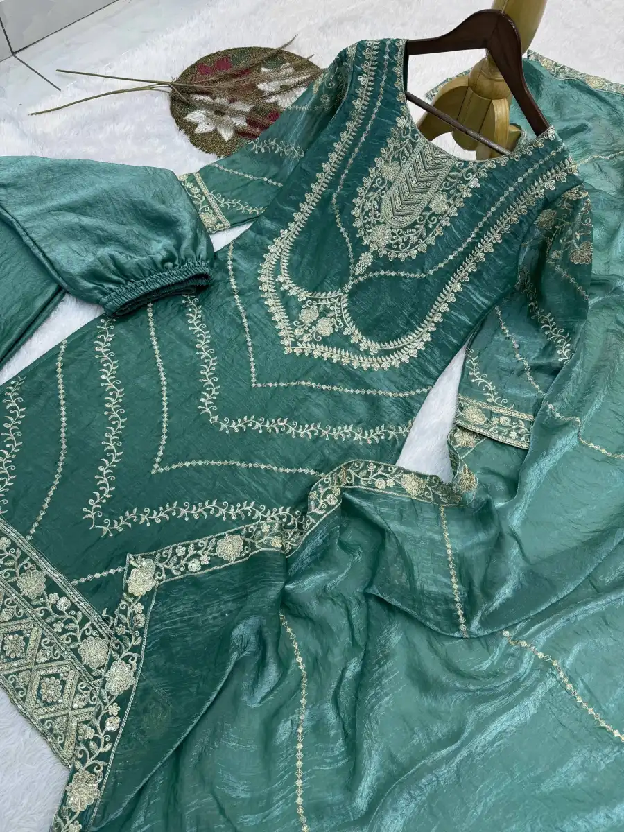 RICH LOOK FENDY SILK EMBROIDERY SEQUENCE WORK TOP PALAZZO WITH DUPATTA WEDDING WEAR WHOLESALE PRICE ETHNIC GARMENT (19)