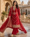 RICH LOOK FENDY SILK EMBROIDERY SEQUENCE WORK TOP PALAZZO WITH DUPATTA WEDDING WEAR WHOLESALE PRICE ETHNIC GARMENT (31)