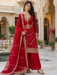 RICH LOOK FENDY SILK EMBROIDERY SEQUENCE WORK TOP PALAZZO WITH DUPATTA RED