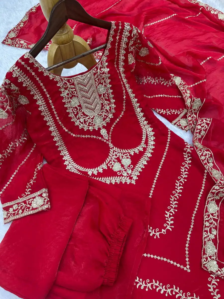 RICH LOOK FENDY SILK EMBROIDERY SEQUENCE WORK TOP PALAZZO WITH DUPATTA WEDDING WEAR WHOLESALE PRICE ETHNIC GARMENT (33)