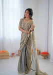 RICH LOOK FENDY SILK FANCY LACE WORK READY TO WEAR SAREE WITH UNSTITCHED BLOUSE PARTY WEAR WHOLESALE PRICE ETHNIC GARMENT (6)
