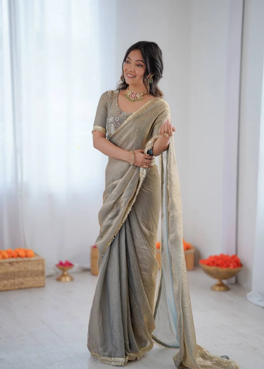 RICH LOOK FENDY SILK FANCY LACE WORK READY TO WEAR SAREE WITH UNSTITCHED BLOUSE PARTY WEAR WHOLESALE PRICE ETHNIC GARMENT (2)