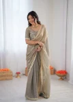 RICH LOOK FENDY SILK FANCY LACE WORK READY TO WEAR SAREE WITH UNSTITCHED BLOUSE PARTY WEAR WHOLESALE PRICE ETHNIC GARMENT (6)