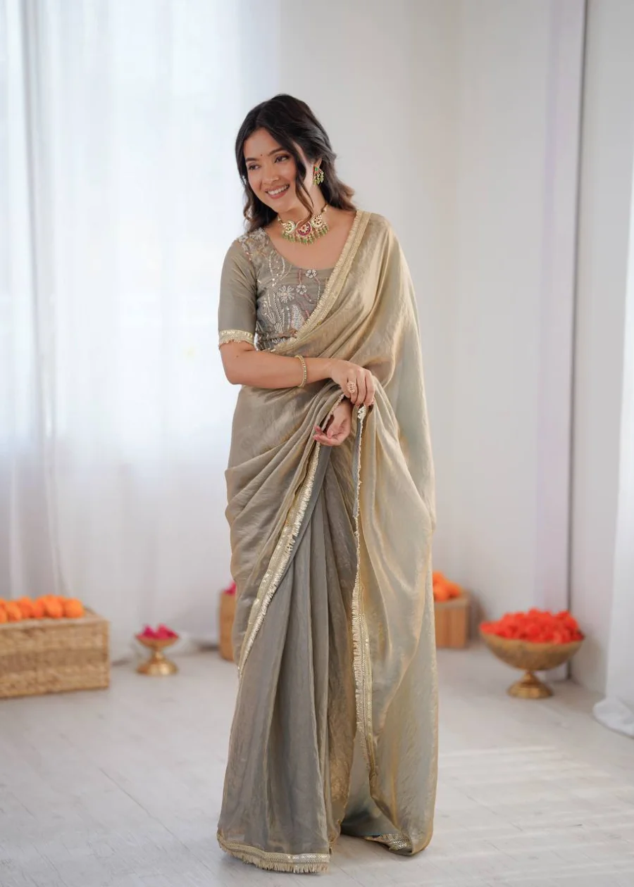 RICH LOOK FENDY SILK FANCY LACE WORK READY TO WEAR SAREE WITH UNSTITCHED BLOUSE PARTY WEAR WHOLESALE PRICE ETHNIC GARMENT (3)
