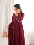 RICH LOOK GEORGETTE BEADS HAND WORK GOWN BOTTOM WITH DUPATTA FESTIVE WEAR WHOLESALE PRICE ETHNIC GARMENT (5)