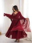 RICH LOOK GEORGETTE BEADS HAND WORK GOWN BOTTOM WITH DUPATTA FESTIVE WEAR WHOLESALE PRICE ETHNIC GARMENT (5)