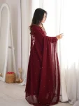 RICH LOOK GEORGETTE BEADS HAND WORK GOWN BOTTOM WITH DUPATTA FESTIVE WEAR WHOLESALE PRICE ETHNIC GARMENT (5)