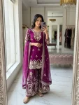 RICH LOOK GEORGETTE EMBROIDERY 5 MM SEQUENCES WORK TOP PALAZZO WITH DUPATTA WINE