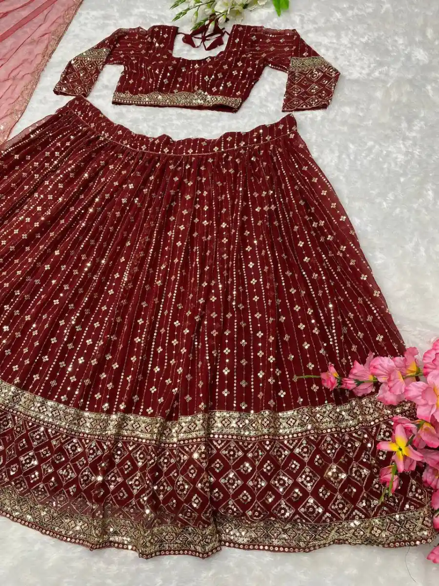 RICH LOOK GEORGETTE EMBROIDERY & SEQUENCE WORK LEHENGA CHOLI WITH DUPATTA WEDDING WEAR WHOLESALE PRICE ETHNIC GARMENT (10)