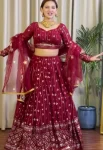 RICH LOOK GEORGETTE EMBROIDERY & SEQUENCE WORK LEHENGA CHOLI WITH DUPATTA MAROON