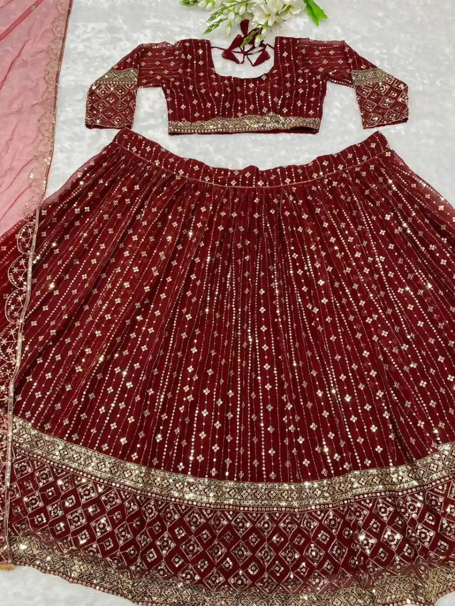 RICH LOOK GEORGETTE EMBROIDERY & SEQUENCE WORK LEHENGA CHOLI WITH DUPATTA WEDDING WEAR WHOLESALE PRICE ETHNIC GARMENT (7)