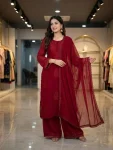 RICH LOOK GEORGETTE EMBROIDERY WORK TOP PALAZZO WITH DUPATTA OFFICE WEAR WHOLESALE PRICE ETHNIC GARMENT (4)