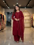 RICH LOOK GEORGETTE EMBROIDERY WORK TOP PALAZZO WITH DUPATTA MAROON