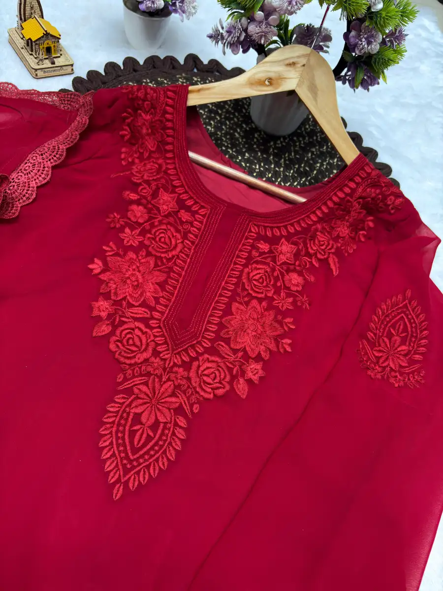 RICH LOOK GEORGETTE EMBROIDERY WORK TOP PALAZZO WITH DUPATTA OFFICE WEAR WHOLESALE PRICE ETHNIC GARMENT (6)