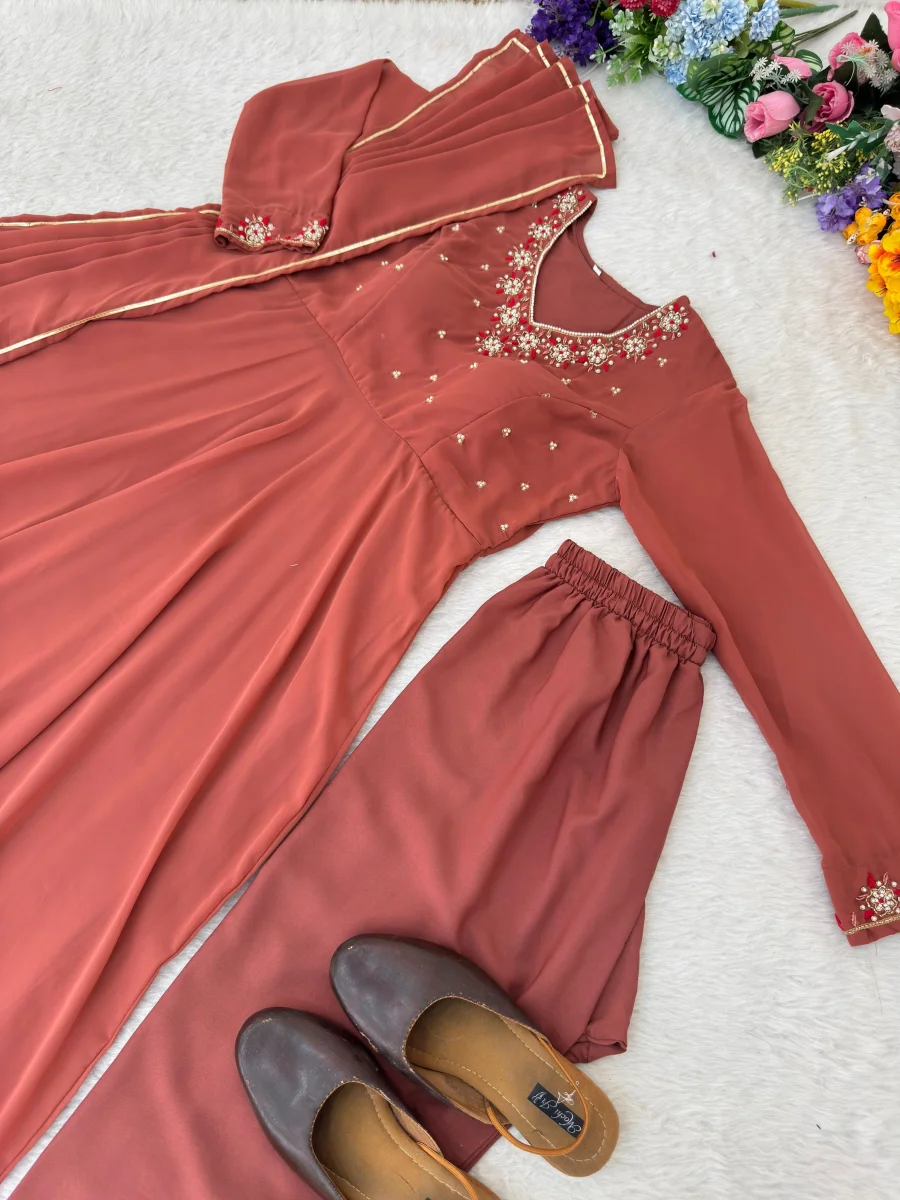 RICH LOOK GEORGETTE HANDWORK GOWN BOTTOM WITH DUPATTA FESTIVE WEAR WHOLESALE PRICE ETHNIC GARMENT (9)