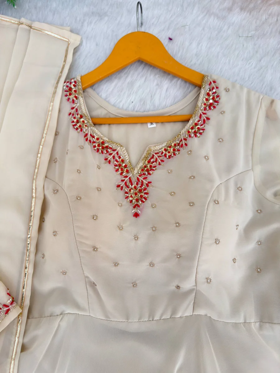 RICH LOOK GEORGETTE HANDWORK GOWN BOTTOM WITH DUPATTA WEDDING WEAR WHOLESALE PRICE ETHNIC GARMENT (10)