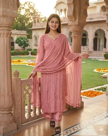 RICH LOOK GEORGETTE MULTI WORK TOP BOTTOM WITH DUPATTA SET BABY PINK