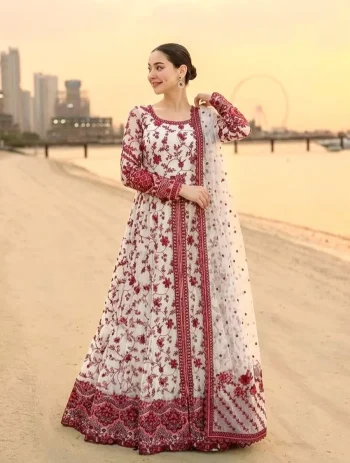 RICH LOOK GEORGETTE & ORGANZA EMBROIDERY WORK  GOWN BOTTOM WITH DUPATTA MAROON