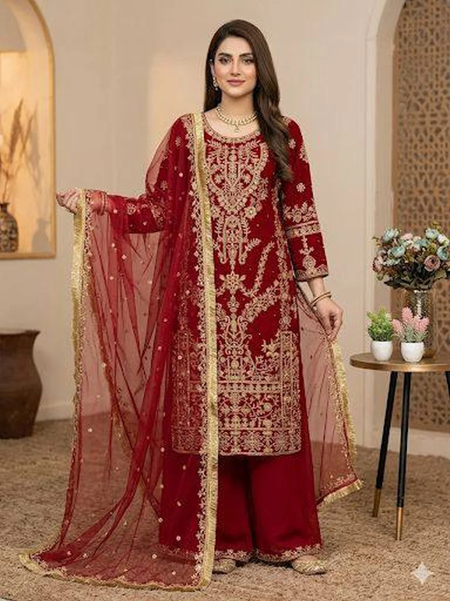 RICH LOOK GEORGETTE SEQUENCE EMBROIDERY WITH DIAMOND WORK TOP PALAZZO WITH DUPATTA FESTIVE WEAR WHOLESALE PRICE ETHNIC GARMENT (2)