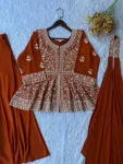 RICH LOOK GEORGETTE SEQUENCE EMBROIDERY WORK TOP PALAZZO WITH DUPATTA WEDDING WEAR WHOLESALE PRICE ETHNIC GARMENT (2)