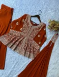 RICH LOOK GEORGETTE SEQUENCE EMBROIDERY WORK TOP PALAZZO WITH DUPATTA WEDDING WEAR WHOLESALE PRICE ETHNIC GARMENT (2)