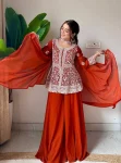 RICH LOOK GEORGETTE SEQUENCE EMBROIDERY WORK TOP PALAZZO WITH DUPATTA WEDDING WEAR WHOLESALE PRICE ETHNIC GARMENT (2)