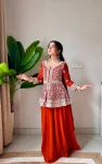 RICH LOOK GEORGETTE SEQUENCE EMBROIDERY WORK TOP PALAZZO WITH DUPATTA WEDDING WEAR WHOLESALE PRICE ETHNIC GARMENT (2)