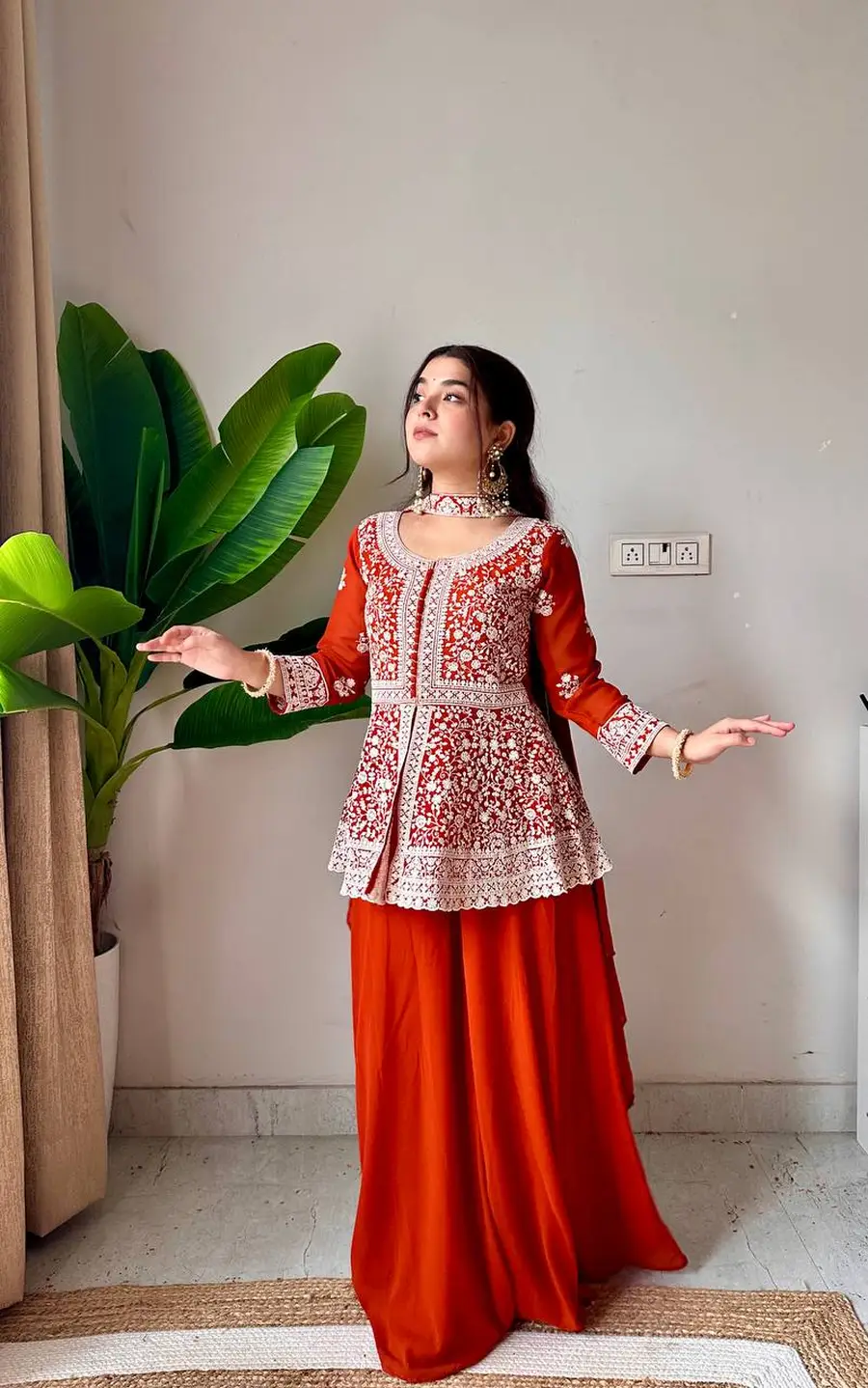 RICH LOOK GEORGETTE SEQUENCE EMBROIDERY WORK TOP PALAZZO WITH DUPATTA WEDDING WEAR WHOLESALE PRICE ETHNIC GARMENT (4)