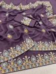 RICH LOOK GEORGETTE SILK THREAD WORK EMBROIDERY WITH PIPING BORDER WORK SAREE WITH UNSTITCHED BLOUSE WEDDING WEAR WHOLESALE PRICE ETHNIC GARMENT (3)
