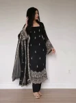 RICH LOOK GEORGETTE THREAD WITH SEQUENCE WORK TOP BOTTOM WITH DUPATTA BLACK