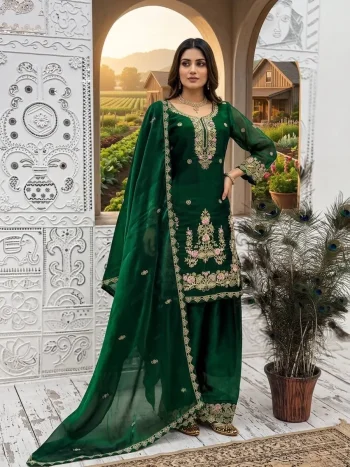 RICH LOOK GMY SILK EMBROIDERY AND SEQUENCE WORK TOP PATIYALA WITH DUPATTA GREEN