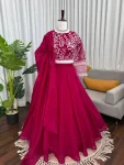 RICH LOOK JMC SILK PLAIN LEHENGA WITH CODING DORI WITH SEQUENCE WORK UNSTITCHED CHOLI AND DUPATTA PINK