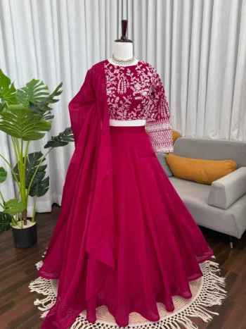 RICH LOOK JMC SILK PLAIN LEHENGA WITH CODING DORI WITH SEQUENCE WORK UNSTITCHED CHOLI AND DUPATTA PINK