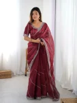 RICH LOOK JMC SILK THREAD & SEQUENCE EMBROIDERY WITH PIPING WORK SAREE WITH UNSTITCHED BLOUSE FESTIVE WEAR WHOLESALE PRICE ETHNIC GARMENT (10)