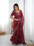 RICH LOOK JMC SILK THREAD & SEQUENCE EMBROIDERY WITH PIPING WORK SAREE WITH UNSTITCHED BLOUSE FESTIVE WEAR WHOLESALE PRICE ETHNIC GARMENT (10)